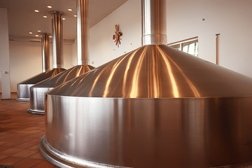 brewery stainless steel tanks / business concept brewed beer, craft beer, brewery, beer production