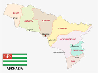 Abkhazia administrative and political vector map with flag,