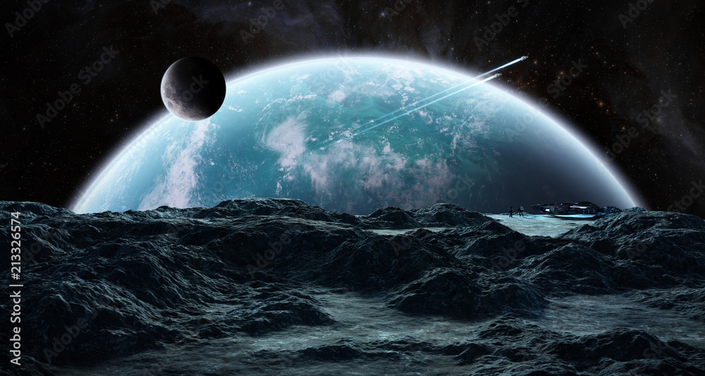 Poster Astronauts exploring an asteroid 3D rendering elements of this image furnished by NASA