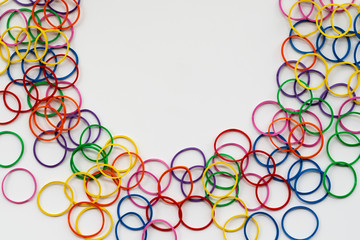 Diversity concept. mix colorful rubber band on white background with copy space