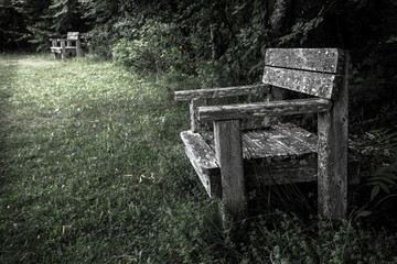 Two benches on the grassland