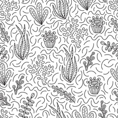 Seamless pattern with cute seaweeds