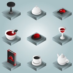 Restaurant color gradient isometric icons