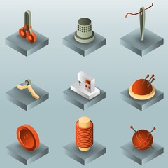 Sewing color gradient isometric icons