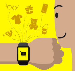 Smart Watch Shopping Cartoon Vector Illustration
