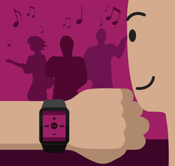 Smart Watch Music Cartoon Vector Illustration