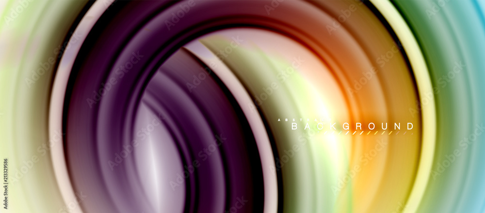 Poster rainbow fluid color line abstract background - swirl and circles, twisted liquid colours design, col
