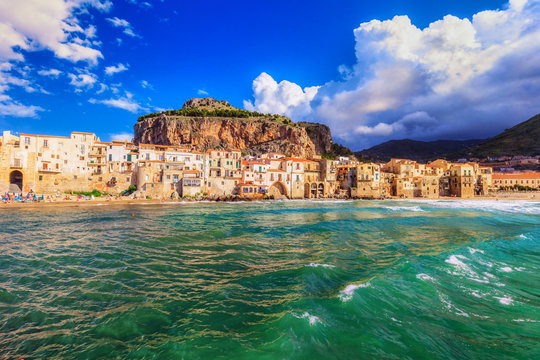 Coast of Cefalu in Sicily, Italy