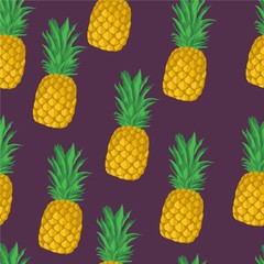 Pineapple on violet seamless pattern. Vector background. Wrapping paper design template.