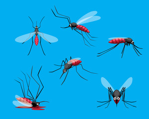 Cute Mosquito Various Poses Dead Cartoon Vector Illustration