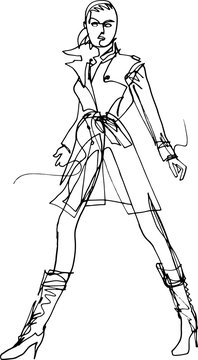 woman in trench coat sketch clip art preview