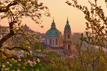 The Prague  Church of St. Nicholas in the flowering trees