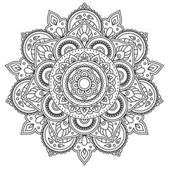 Black and white mandala vector isolated on white. Vector hand drawn circular decorative element.