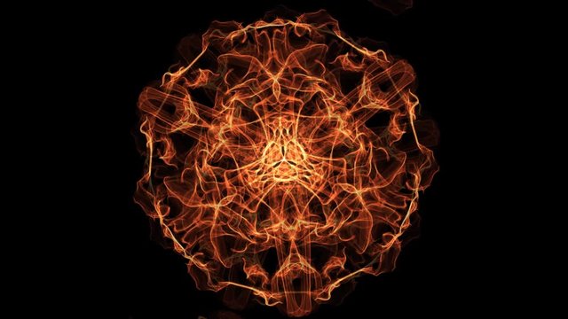 Fiery fractal animated mandala, abstract video in orange, red and yellow, nice symmetric shape, 4k video