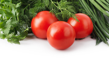 Fresh raw tomatoes, green onions, parsley and dill