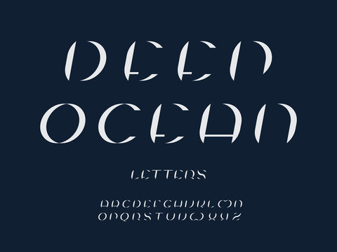 Deep ocean italic font. Vector alphabet 