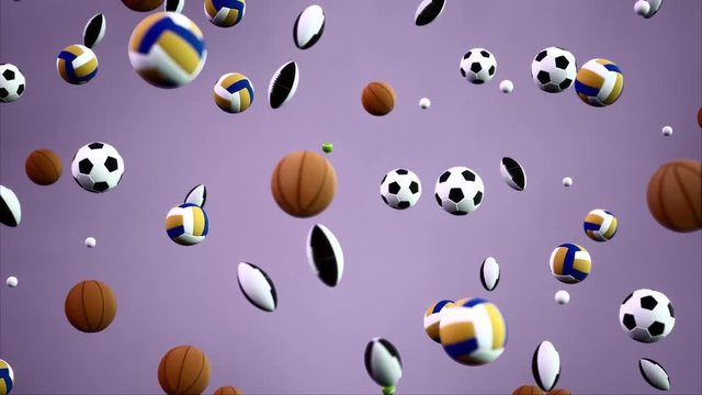 3D rendering Animation Looping seamless sport balls falling from the sky background