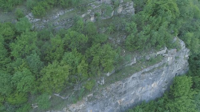 Skaklya Waterfall near the village of Bov and Vazov's footpath. Aerial 4k footage, summer beautiful nature in Bulgaria