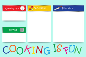 Cooking board vector with colorful sign Cooking is fun 