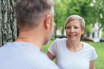 Obraz premium middle aged woman smiling at her husband