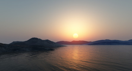 Obraz premium Sunset over the mountains by the sea