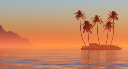 Fototapeta na wymiar Palm trees on a small island.