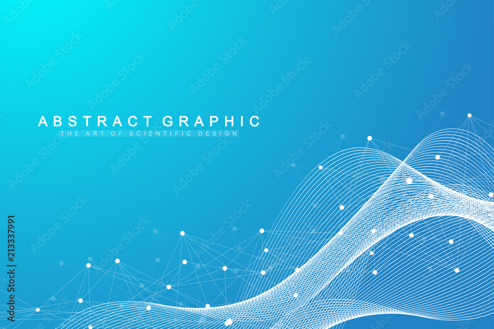 Aufkleber Geometric abstract background with connected lines and dots. Wave flow. Molecule and communication background. Graphic background for your design. Vector illustration.
