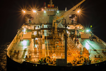 Deck of the tanker at night