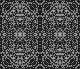 Vector seamless pattern. Eastern texture for textiles, fabrics, flax. Abstract ornament with a contour mandala. Black and white texture of the East in the style of Damascus. Vintage Wallpaper Template
