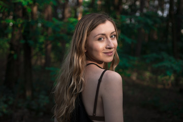 beautiful natural girl portrait in the forest without make-up lifestyle, pure beauty