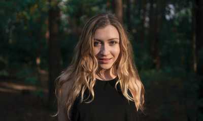beautiful natural girl portrait in the forest without make-up lifestyle, pure beauty