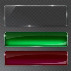 Glass plates set. Vector glass banners on transparent background.