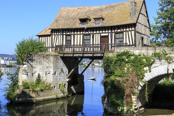 Old timbered water mill over the Seine, Vernon, Normandy France