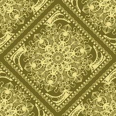 pattern with floral mandala, decorative border. seamless design for print fabric. Ornamental Vector Background.