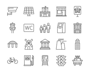 City set of vector icons outline style