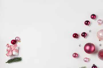 Christmas flat lay scene with glass balls
