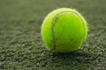 Tennis ball lies on the grass