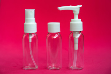 Set of traveling cosmetics bottles