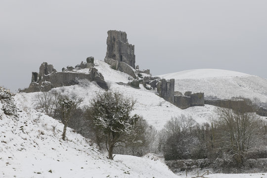 Corfe Castle In The Snow.