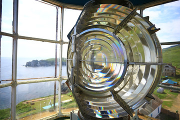 lamp of the lighthouse / glass large lamp on the sea lighthouse, large light source, industrial...