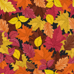 Naklejka na ściany i meble Seamless autumn pattern with leaves. Vector Colorful background for wallpaper, gift paper, greeting cards, wrapping, textile, print. 