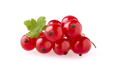 fresh  red currant berries photographed closeup isolated on a white background