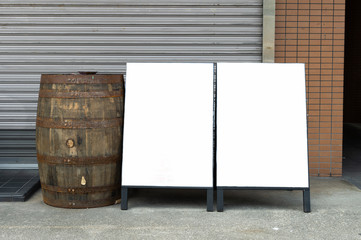 Large blank billboard on a street wall, banners with room to add your own text