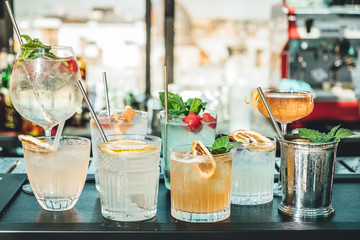 Bartender making alcoholic cocktails! Cocktail bar in summer 
