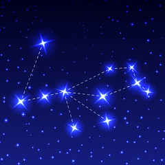 The Constellation Of The Peacock in the night starry sky. Vector illustration of the concept of astronomy.