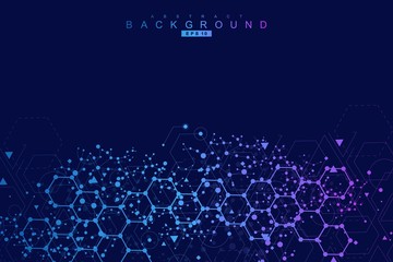 Modern futuristic background of the scientific hexagonal pattern. Virtual abstract background with particle, molecule structure for medical, technology, chemistry, science. Social network vector.