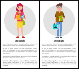 Students Boy and Girl Cartoon Style Web Posters