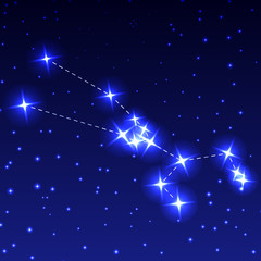 The Constellation Taurus in the night starry sky. Vector illustration of the concept of astronomy.
