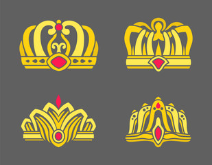 Gold Crowns Inlaid with Rubies for Royalty Set