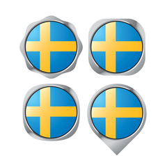 Sweden flag button vector icon isolated on white back ground
